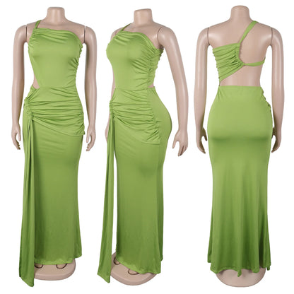 563 Chic Design Fashion Women Clothing One-shoulder Strapless Backless Dress Pleated Long Dress for Women