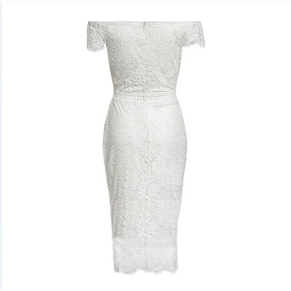 New Arrival Fashion Women Sleeveless Off Shoulder Back Zipper Lace Girls Solid Slim Pencil Casual Party Evening Dress
