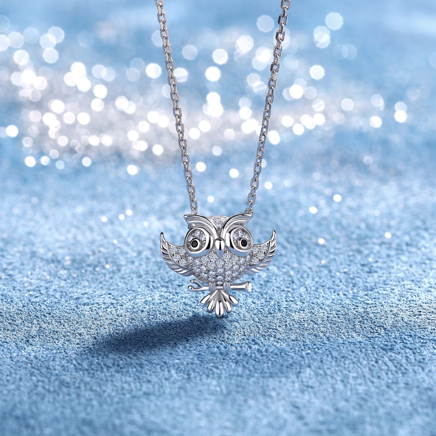S925 Sterling Silver Owl Pendant Necklace for Women Full Paved Cubic Zirconia CZ Owl Necklace Fashion Jewelry Gift