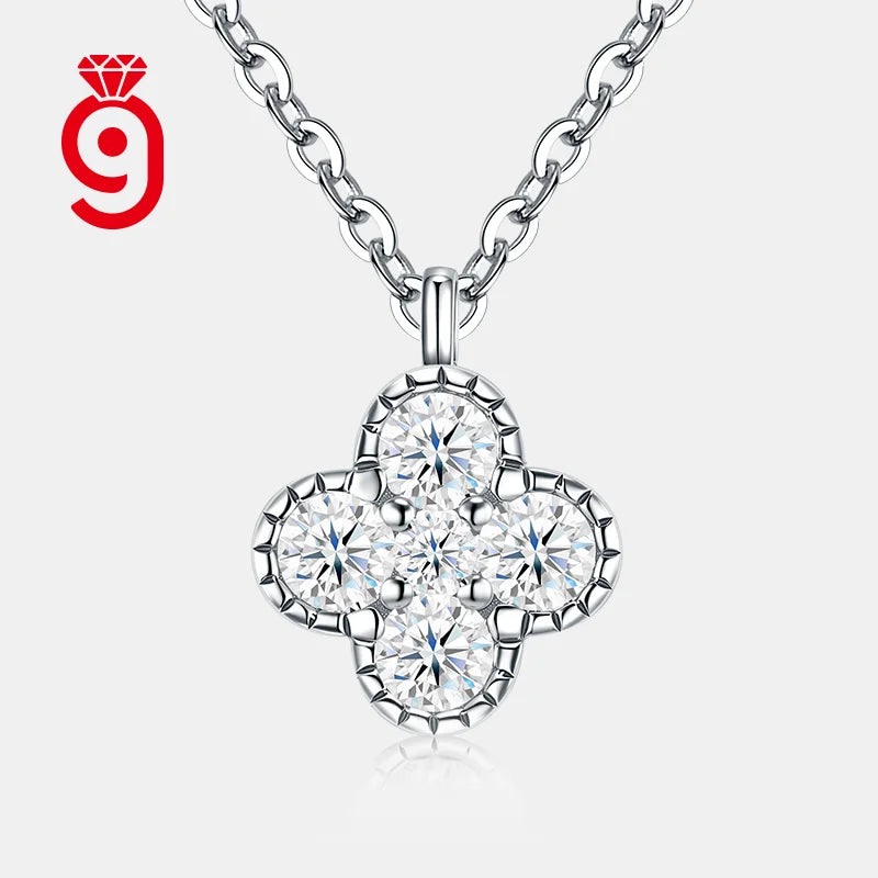 Four Leaf Clover Cluster Setting 925 Sterling Silver Moissanite Pendant Necklace D Color VVS1 Lucky Charm Necklace