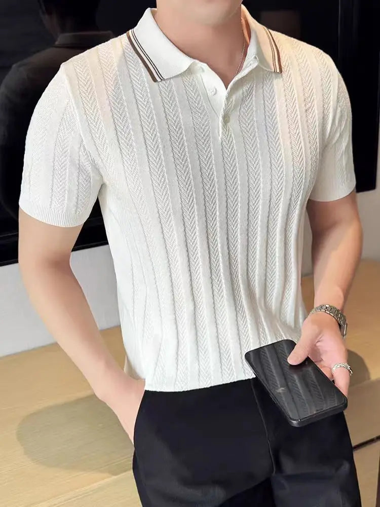 Support Customization of One Item Summer Fashion Solid Color Button Collar Men's Polo Cool Trendy Men's Short Sleeved Polo Shirt