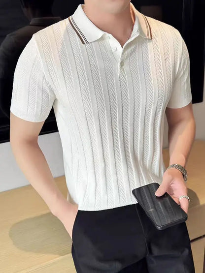 Support Customization of One Item Summer Fashion Solid Color Button Collar Men's Polo Cool Trendy Men's Short Sleeved Polo Shirt