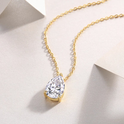 New Women's Trendy 925 Silver Overlapping Necklace Winter Water Drop Pear Moissanite Pendant Gold Plating Jewelry Necklace