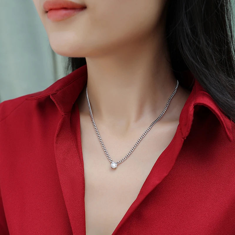 Hot Selling 925 Sterling Silver Men Clavicle Chain White-Gold Moissanite Cuban Necklace Women Wholesale Jewelry Necklace
