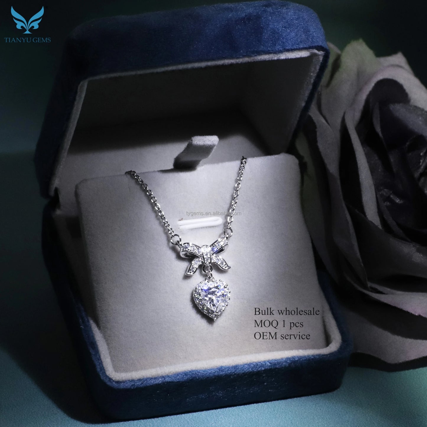 Tianyu Gems 18K Thick Gold Plated Necklace Mossanite 1 Carat 6.5mm DF VVS Round White Moissanite Silver Heart Pendant Necklace