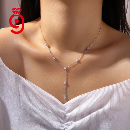 Y-Shaped Lariat 925 Sterling Silver Moissanite Station Necklace 3.0Mm Round Cut D Color VVS1 Pendant Necklace