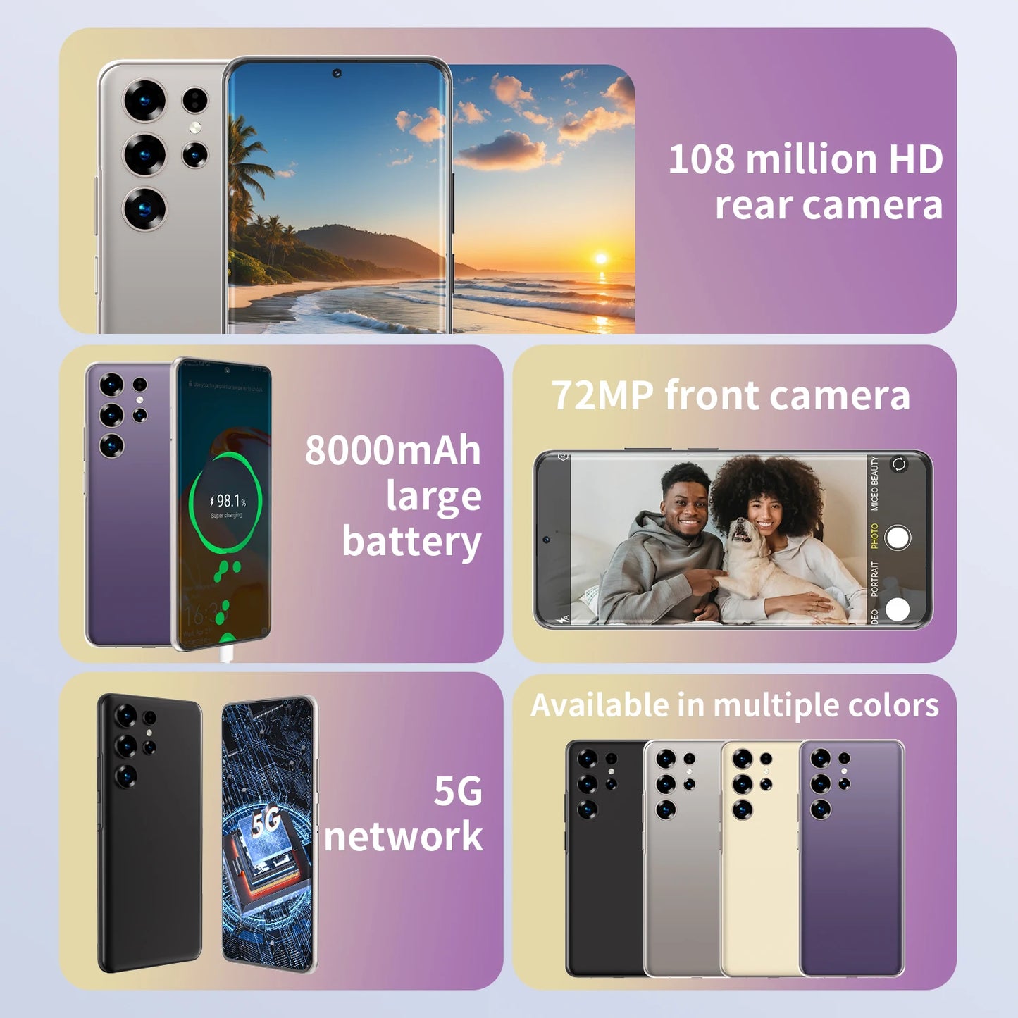 Sell Well Very Friendly Factory Price S26 Ultra Smartphone 8GB+256GB Unlocked Dual Card 7.3 Inches Screen Mobile Phones