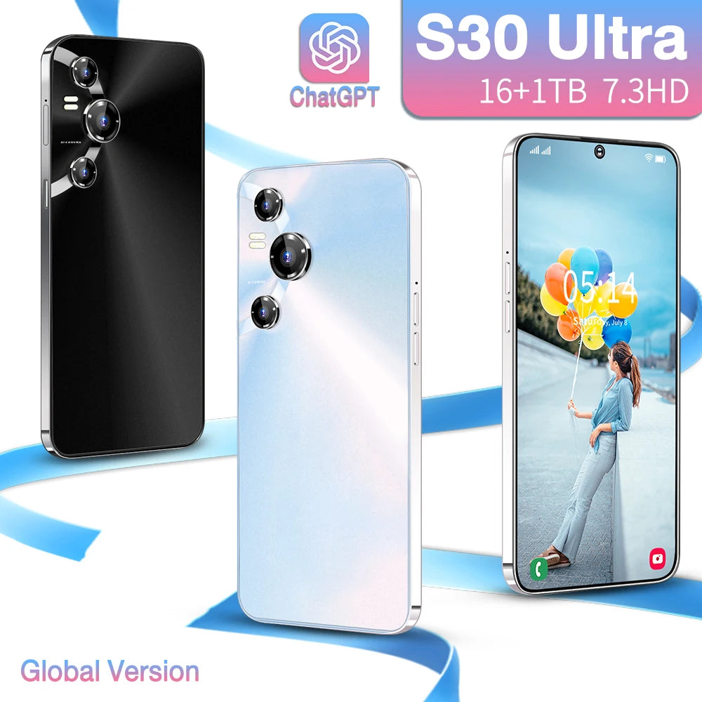 Celular NETWORK Full Display S30 Ultra 16GB+1TB 7.3 Inch Android 13 Cheap Phones for Mobile Smart Phone