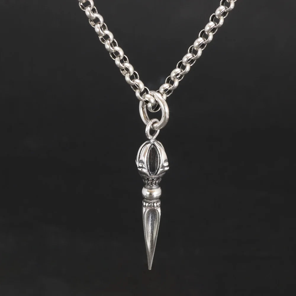 Real 925 Sterling Silver Small Vajra Pendant For Men and Women Buddhism Prayer Bouddha Jewelery