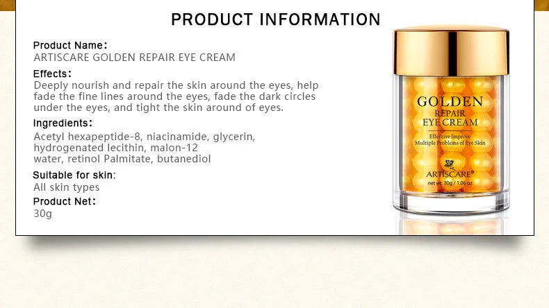 ARTISCARE Peptide Anti Wrinkle Facial Cream + Golden Eye Cream Anti-Wrinkle Anti-Aging Skin Care Whitening and Lifting Day Cream