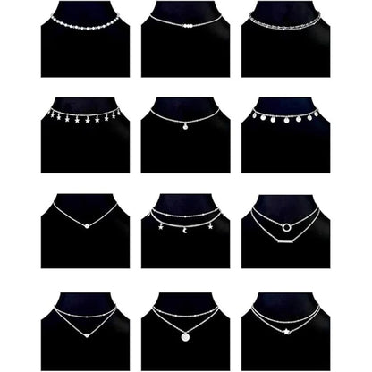 Silver Fashion Alloy Rice Bead Star Moon Geometric Collar Necklace Layering Simple Elegant Date Gift Gold Jewelry Accessories