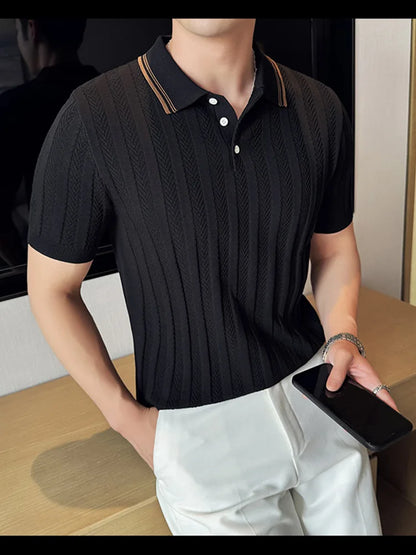 Support Customization of One Item Summer Fashion Solid Color Button Collar Men's Polo Cool Trendy Men's Short Sleeved Polo Shirt