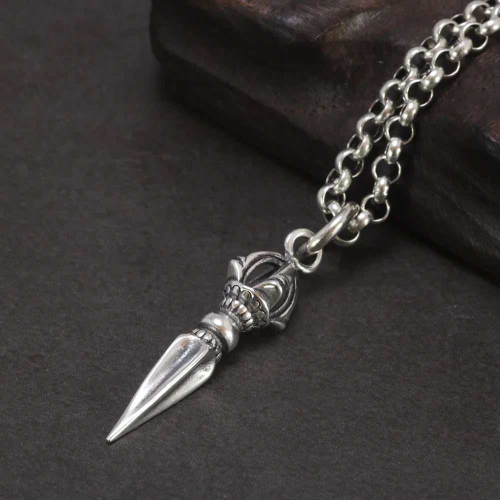 Real 925 Sterling Silver Small Vajra Pendant For Men and Women Buddhism Prayer Bouddha Jewelery