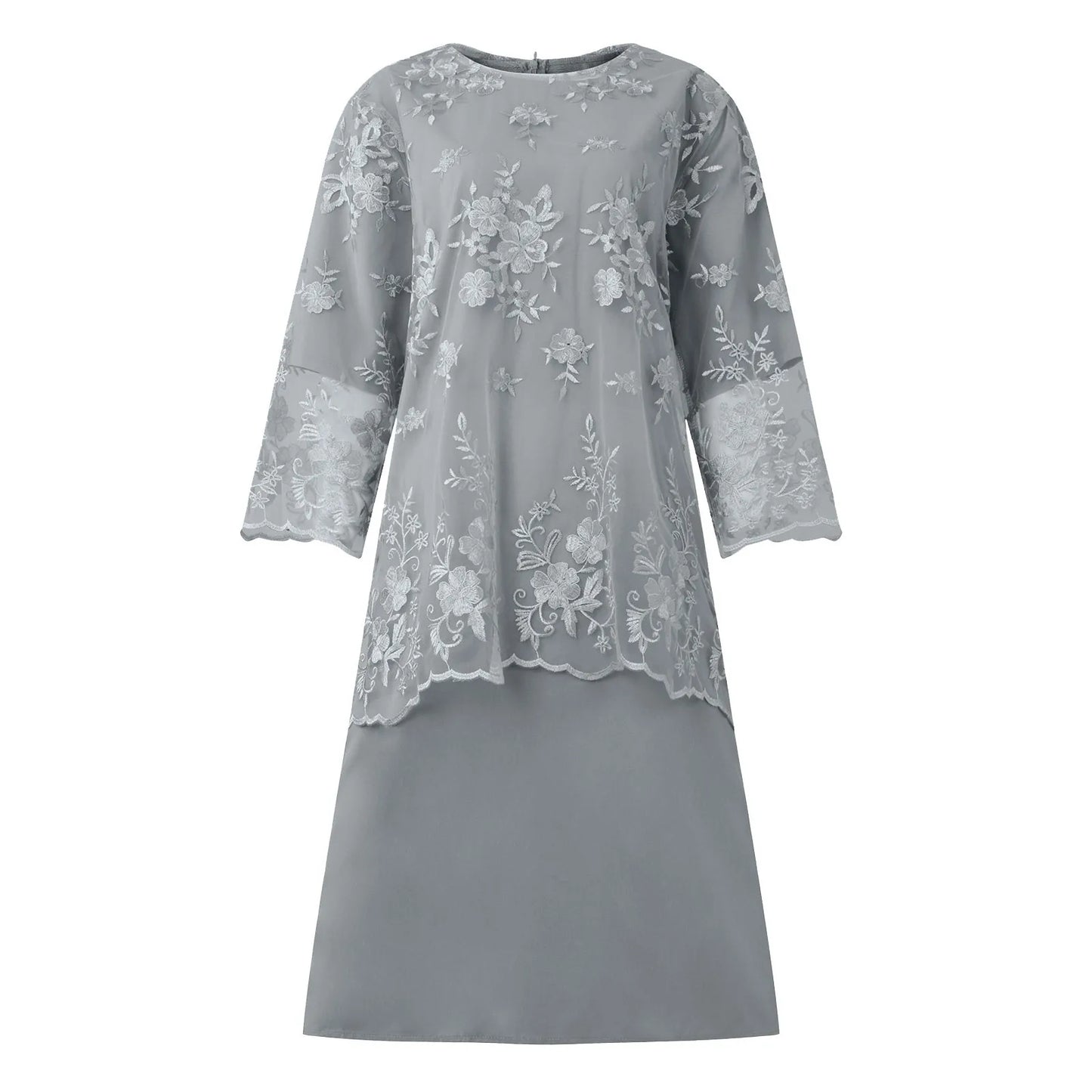 New Women's Lace Embroidery Coverall Inner Dresses Plus Size 2 Piece Set Sehe Fashion