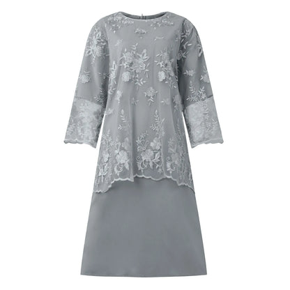 New Women's Lace Embroidery Coverall Inner Dresses Plus Size 2 Piece Set Sehe Fashion