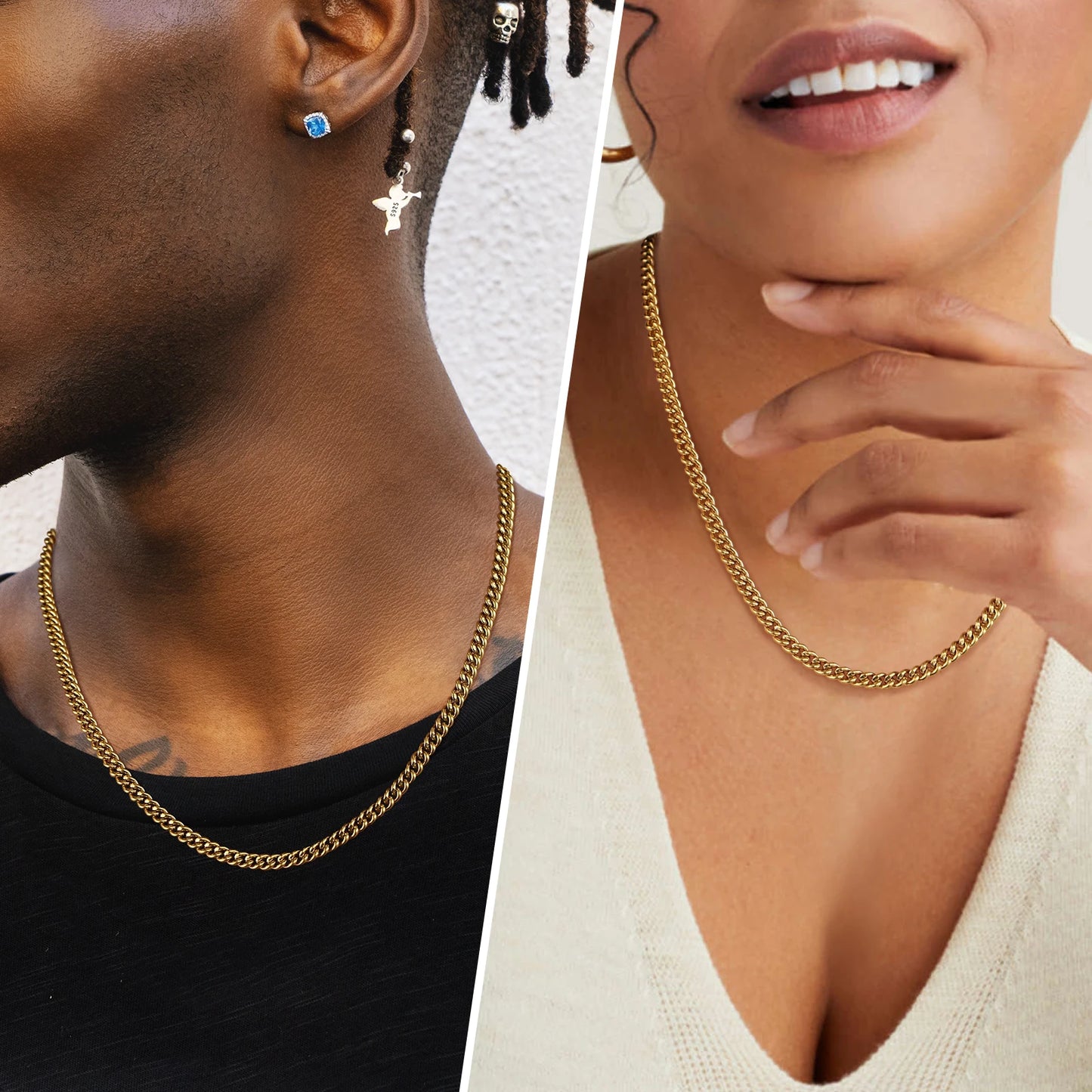 USA Real 18K Gold Filled Chain Jewelry Gifts Stainless Steel 5mm Solid Diamond-Cut Miami Cuban Link Curb Necklace for Men Women