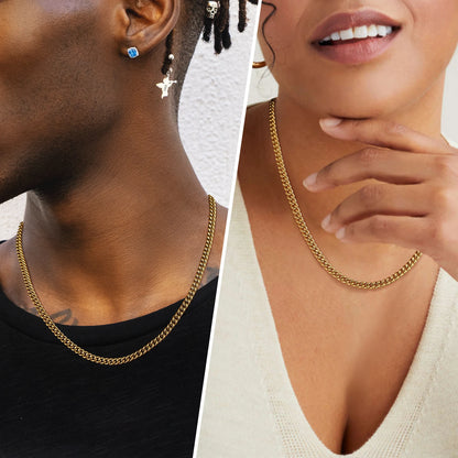 USA Real 18K Gold Filled Chain Jewelry Gifts Stainless Steel 5mm Solid Diamond-Cut Miami Cuban Link Curb Necklace for Men Women
