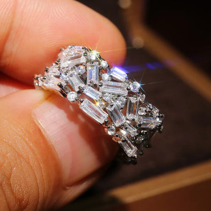 F618 Geometric Eternity Band Ring Women's Lab Created Cubic Zirconia Emerald Cut Channel Setting Wedding Fashion Ring