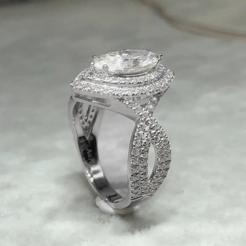 F970 Women's White Gold Diamond Ring Pear Cut Natural Diamond Engagement Ring D Color Halo Setting