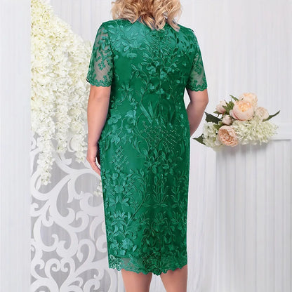 New Plus Size Women's Splicing Embroidery Lace Slim Dresses Fashion