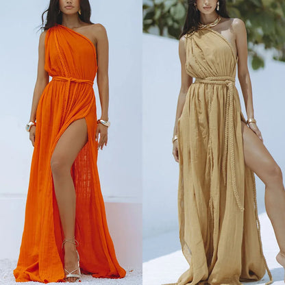 Fashionable New Beach Vacation Dress with Tie Strings - Solid Color & Matching Cover-Up