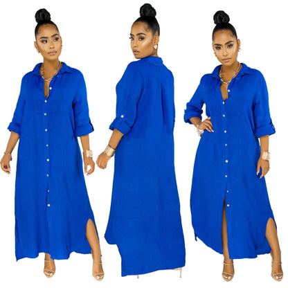 Women Summer Long Maxi Shirt Dress Sexy Long Sleeve Loose Casual Street Dresses Loose Dress