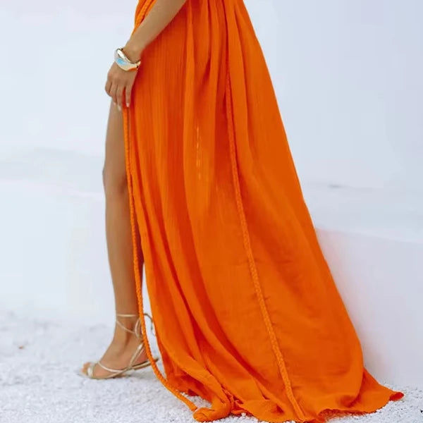 Fashionable New Beach Vacation Dress with Tie Strings - Solid Color & Matching Cover-Up