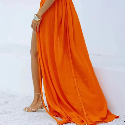 Fashionable New Beach Vacation Dress with Tie Strings - Solid Color & Matching Cover-Up