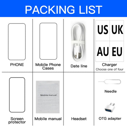 Newly Designed 30 5G Smartphone Large HD Screen 16GB +1TB Dual Card Dual Standby Decacore CPU Phones Mobile Android Gaming