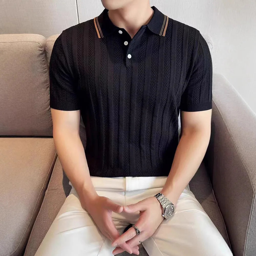 Support Customization of One Item Summer Fashion Solid Color Button Collar Men's Polo Cool Trendy Men's Short Sleeved Polo Shirt