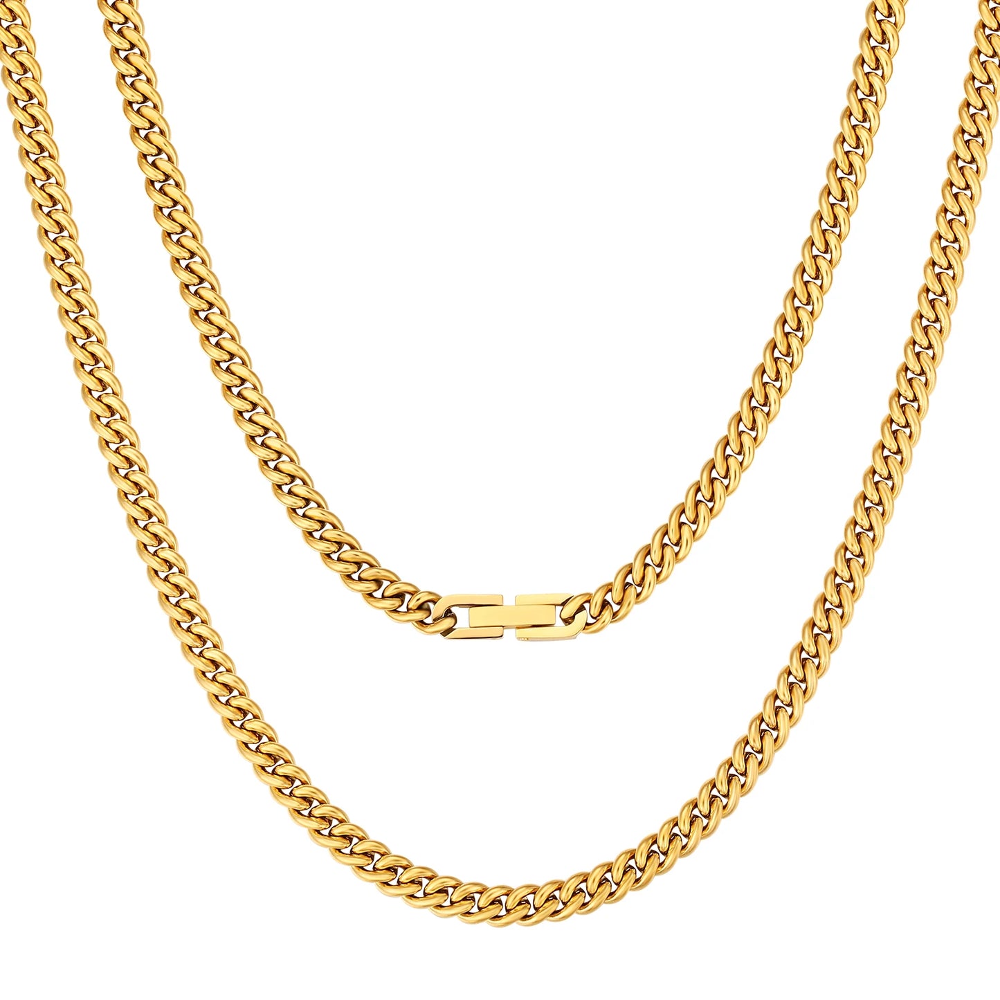 USA Real 18K Gold Filled Chain Jewelry Gifts Stainless Steel 5mm Solid Diamond-Cut Miami Cuban Link Curb Necklace for Men Women