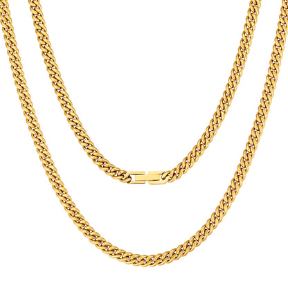 USA Real 18K Gold Filled Chain Jewelry Gifts Stainless Steel 5mm Solid Diamond-Cut Miami Cuban Link Curb Necklace for Men Women