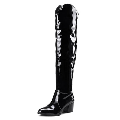 2025 New High Quality Over The Knee Boots Woman Long Boot Snake Print Women winter footwear sexy Winter Patent Leather botas 39