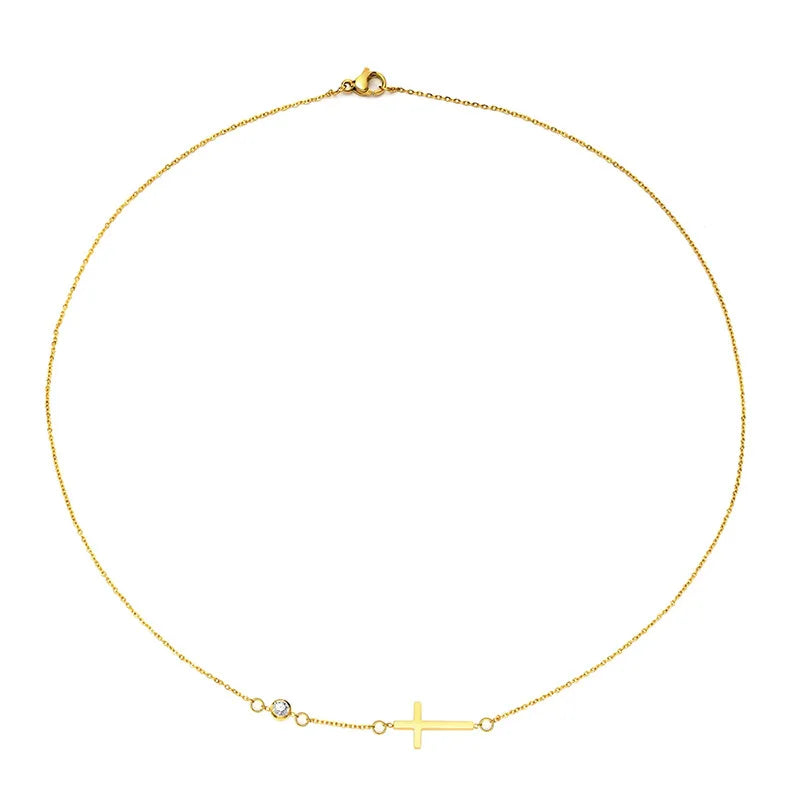 White Gold Cross Pendant Necklace with Engraved Prayer Christian Religious Jewelry Gold Plated for Everyday Wear Unisex