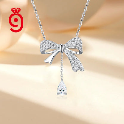 Fine Jewelry  Butterfly Knot  Waterdrop Necklace  Moissanite S925  Silver  Movable Sparkling Women Party Wedding Necklace