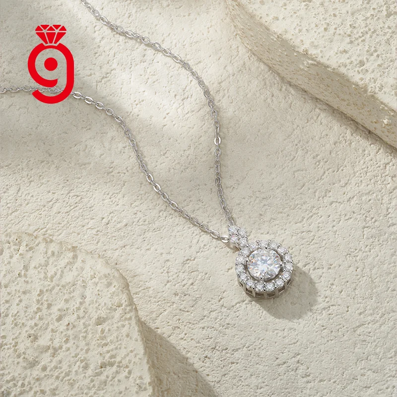 Hot Selling Double Halo 4 Prong Setting 925 Sterling Silver Moissanite Pendant Necklace D Color VVS1 Bridal Necklace