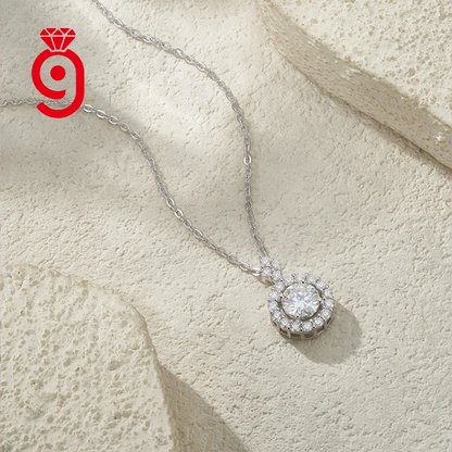 Hot Selling Double Halo 4 Prong Setting 925 Sterling Silver Moissanite Pendant Necklace D Color VVS1 Bridal Necklace