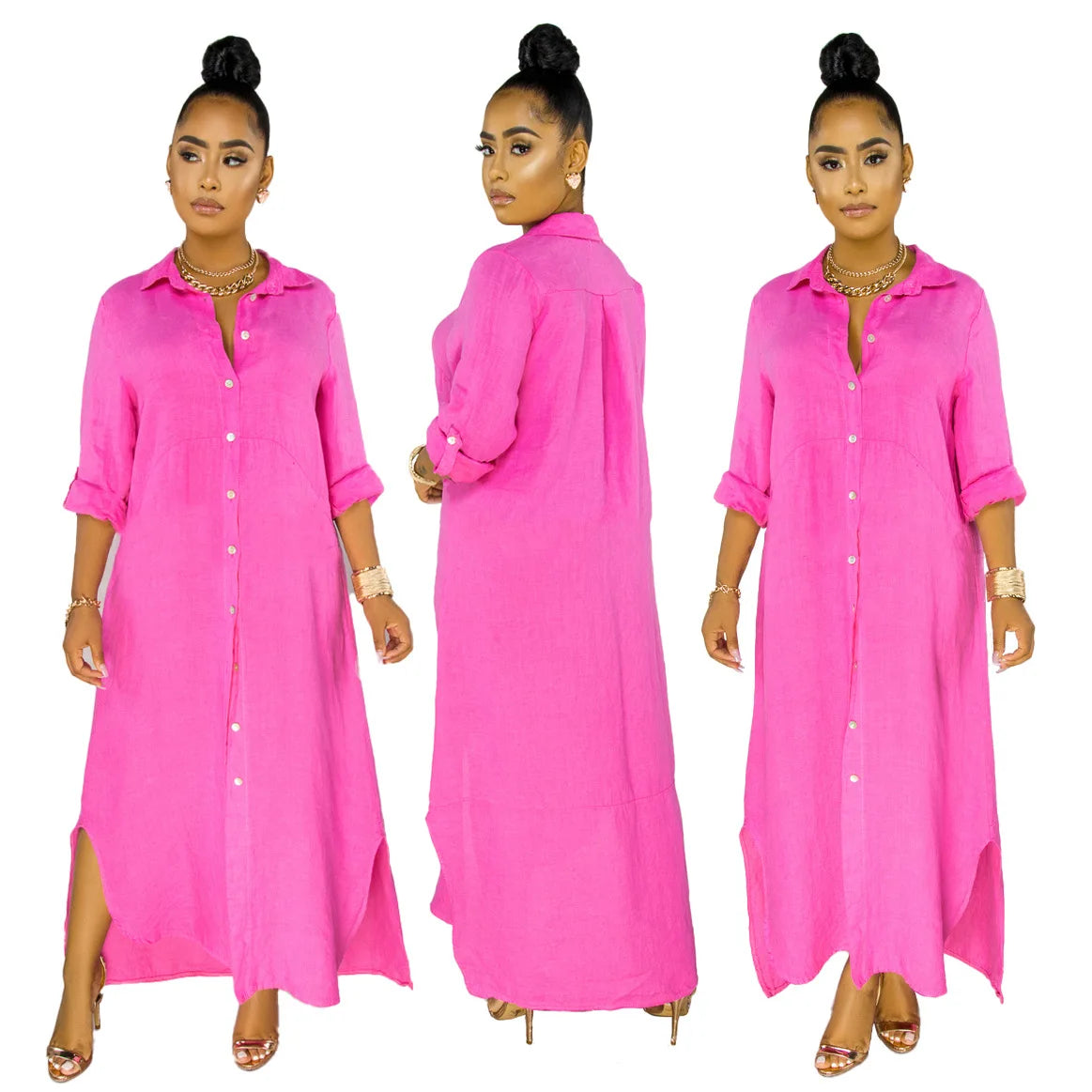 YP Hot Selling Casual Woman Long Dress Fall Fashion Printed Shirt Dress for Women Woven Eco-Friendly Button Decorated Washable