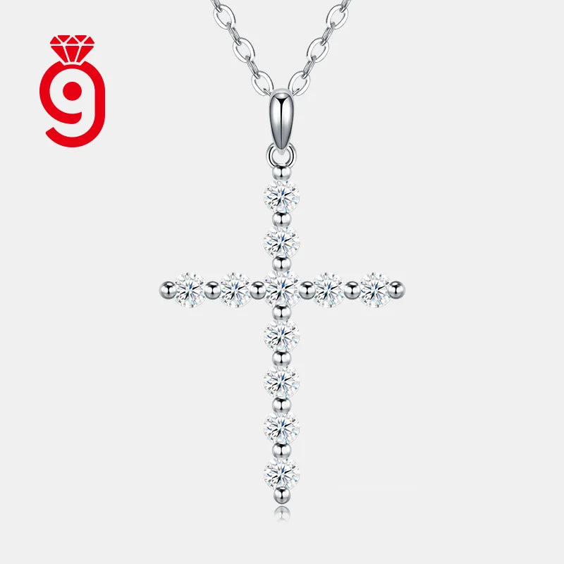 Hot Selling  Pave Set Cross Pendant 925 Sterling Silver Moissanite Necklace D Color VVS1 Sparkling Moissanite Necklace