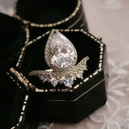 H075 Wings Cocktail Ring Women's Natural Diamond Pear Shape Pave Setting Engagement Fashion Rings
