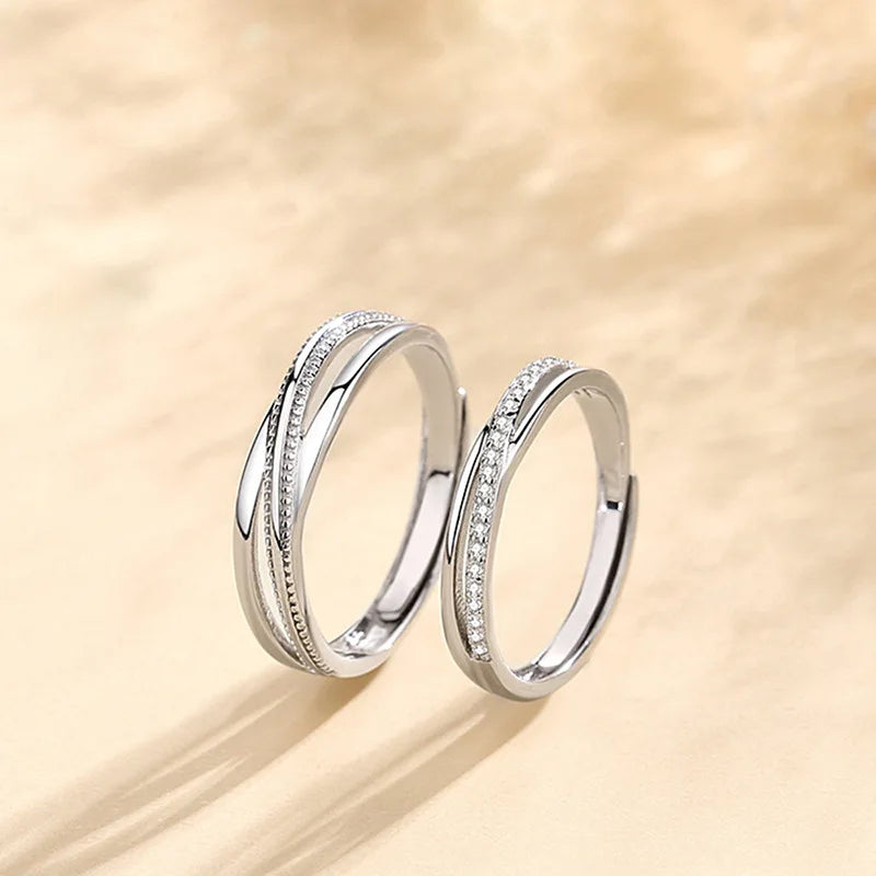 Q872 Wedding Bands 925 Silver Crystal Rhinestone Channel Setting Unisex Fine Rings