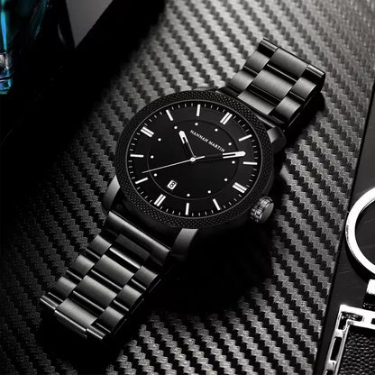 Hannah Martin 1451 Stainless Steel Strap Quartz Original Chronograph Men Watch Waterproof Luminous Date Fashion Watches for Men
