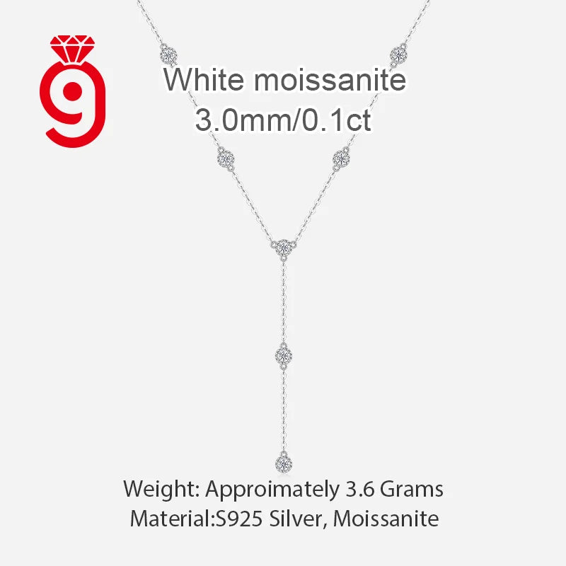 Y-Shaped Lariat 925 Sterling Silver Moissanite Station Necklace 3.0Mm Round Cut D Color VVS1 Pendant Necklace