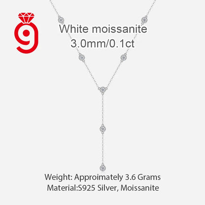 Y-Shaped Lariat 925 Sterling Silver Moissanite Station Necklace 3.0Mm Round Cut D Color VVS1 Pendant Necklace