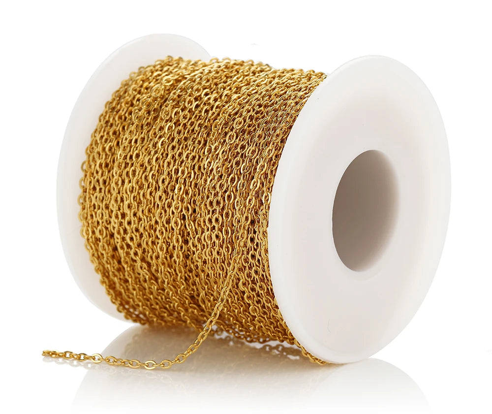 10Meters/Roll Stainless Steel Gold Chain O Shape Cross Chains for DIY Jewelry Making