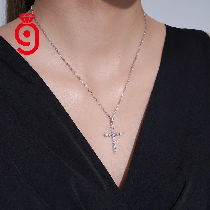 Hot Selling  Pave Set Cross Pendant 925 Sterling Silver Moissanite Necklace D Color VVS1 Sparkling Moissanite Necklace