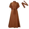 D3270 Trendy Elegant Loose Summer Dress for Women Flare Sleeves Single Breasted Long Dresses Women Casual Ladies Maxi Dress