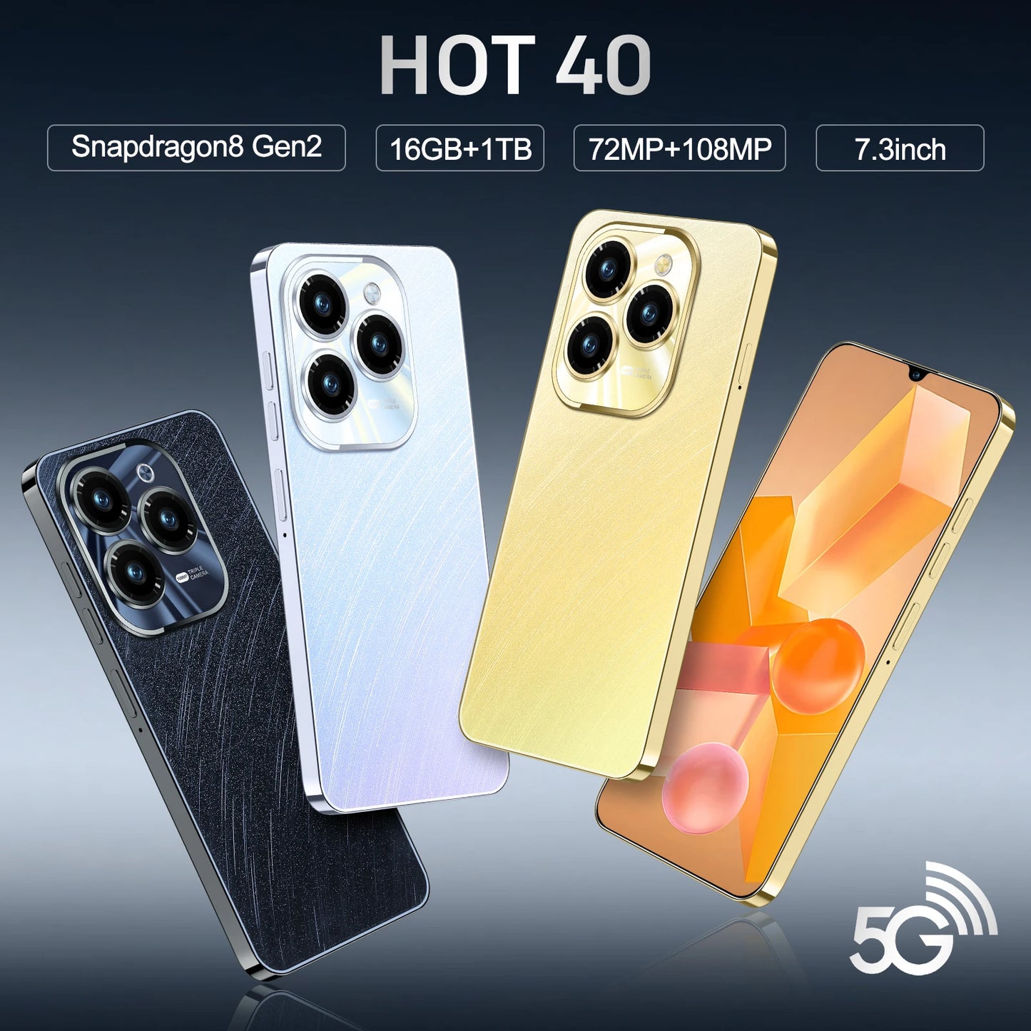 Top Selling Newest Mobile Phone Hot 40 Pro True 4G Smart Phone Manufacturing 7GB 64GB 6.5Inch Big Screen Smart Phones Android