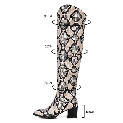 2025 New High Quality Over The Knee Boots Woman Long Boot Snake Print Women winter footwear sexy Winter Patent Leather botas 39