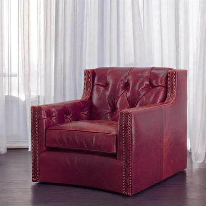 Henry Grain Red Leather Swivel Chair